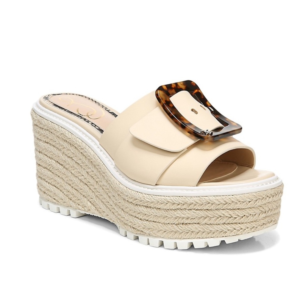 Sam Edelman LIVI wedge leather buckle sand flatform platforms sand ivory NIB